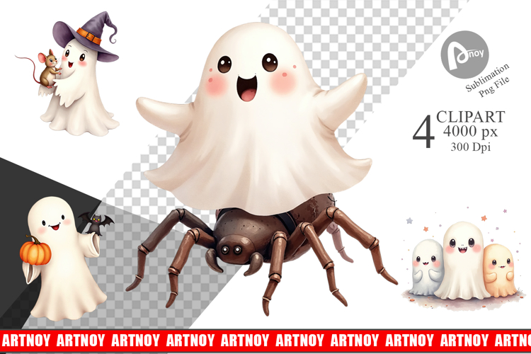 Clipart Watercolor Ghost Halloween Pets