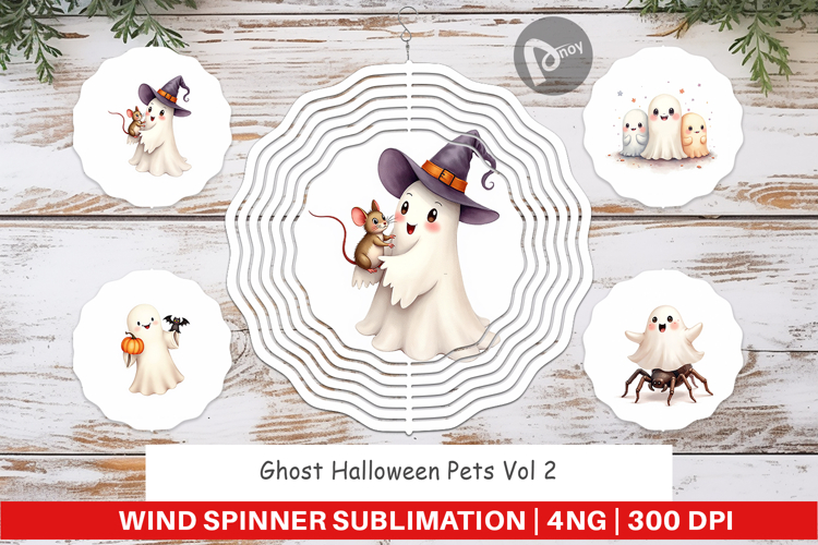 Wind Spinner Watercolor Ghost Halloween Pets