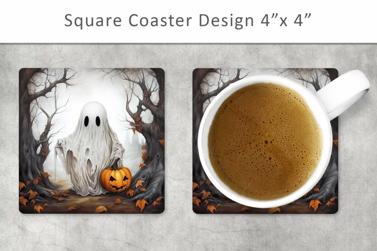 halloween ghost square coasters