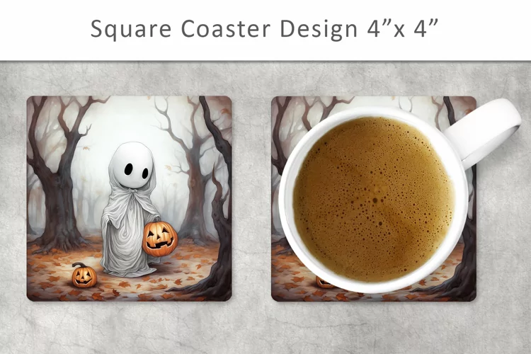 halloween ghost square coaster
