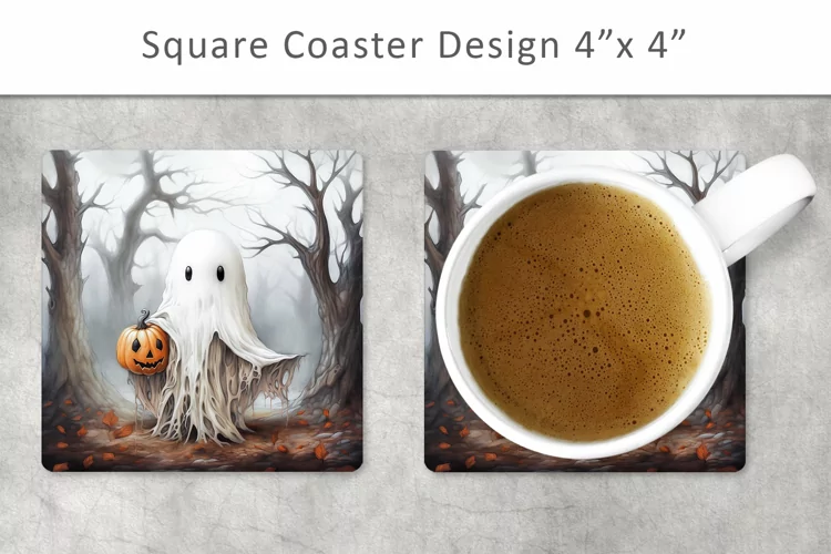 halloween ghost square coaster