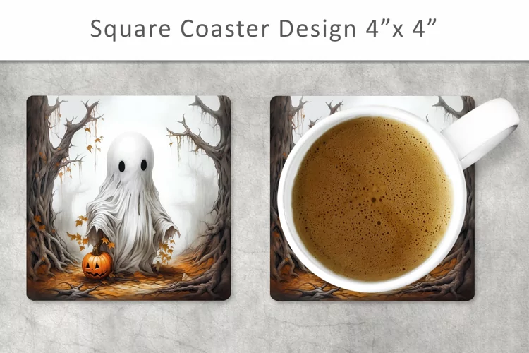 halloween ghost square coaster, halloween kitchen decor
