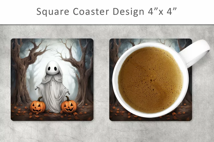 halloween ghost square coaster