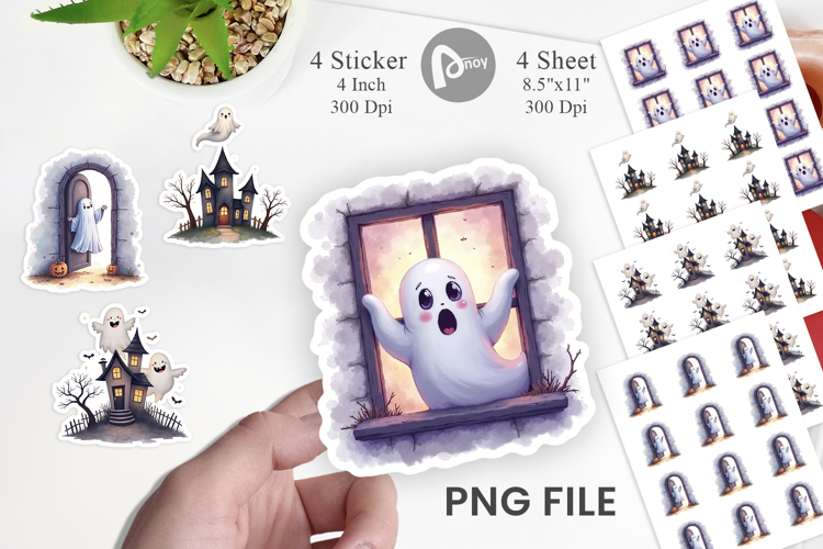 Sticker Watercolor Ghost Haunted House