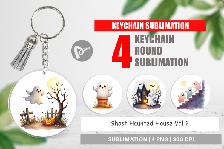 Keychain Watercolor Ghost Haunted House