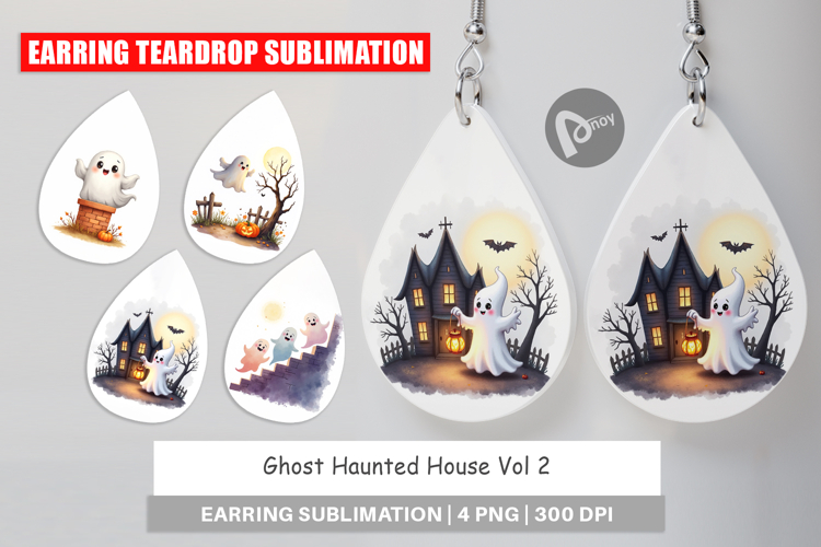 Earring Watercolor Ghost Haunted House