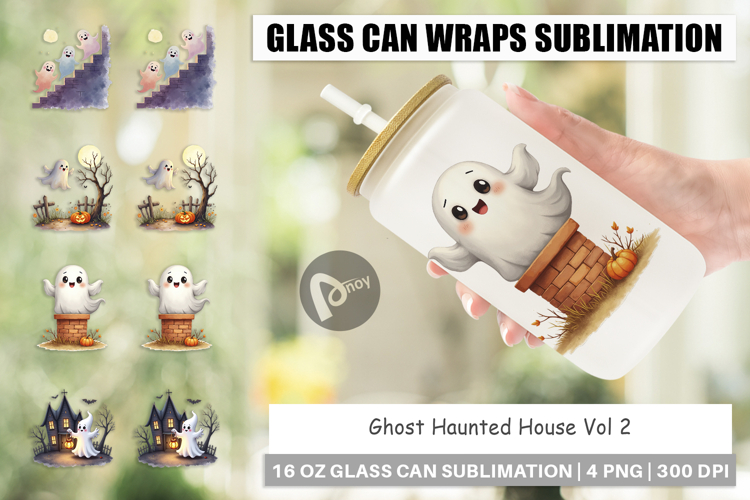 Glass Can Watercolor Ghost Haunted House