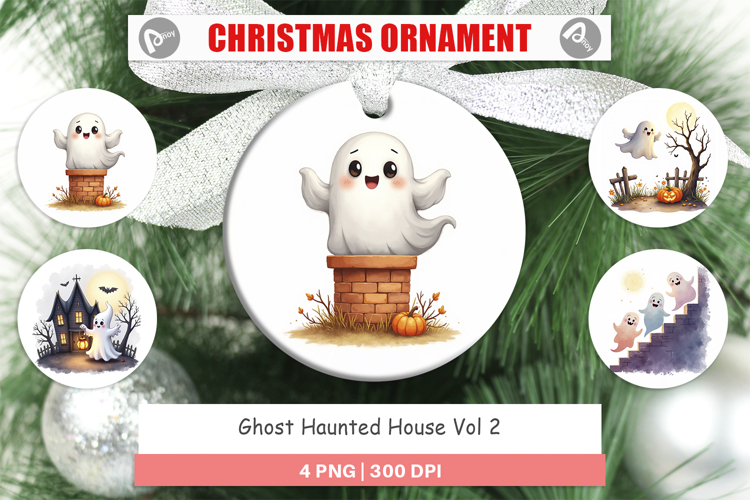 Ornament Watercolor Ghost Haunted House