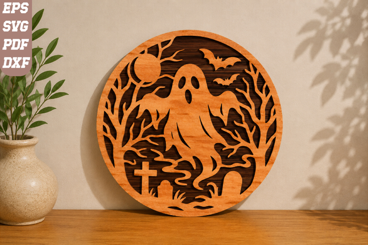 Ghost in Cemetery Halloween Laser Cut SVG