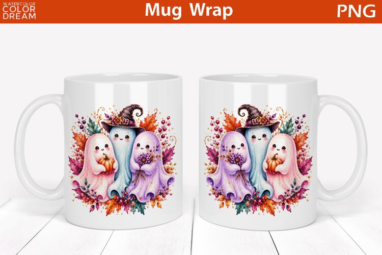 Cute Ghost Pumpkin Mug | Halloween Mug Wrap example image 1