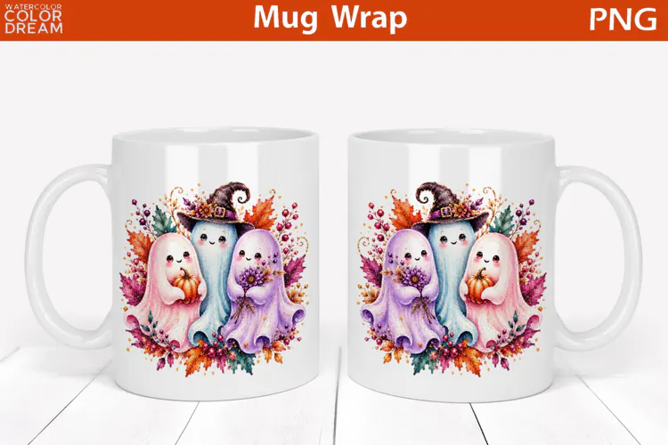 Cute Ghost Pumpkin Mug | Halloween Mug Wrap