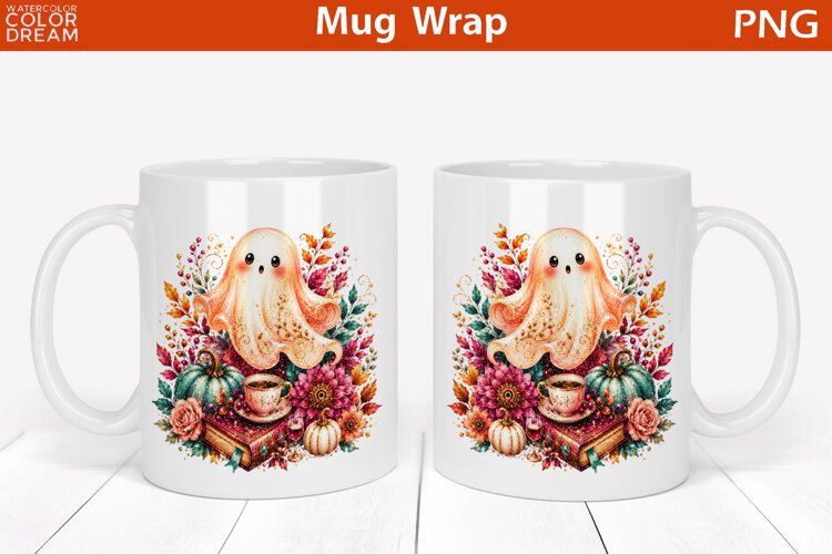 Cute Halloween Ghost | Autumn Coffee Mug Wrap example image 1