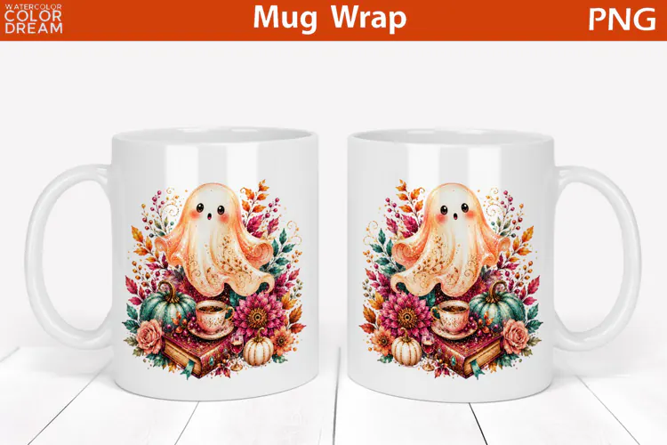 Cute Halloween Ghost | Autumn Coffee Mug Wrap