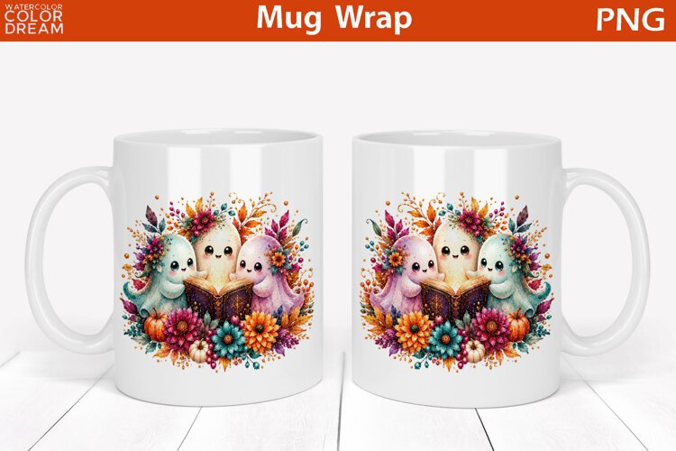 Cute Reading Ghosts | Halloween Mug Wrap example image 1