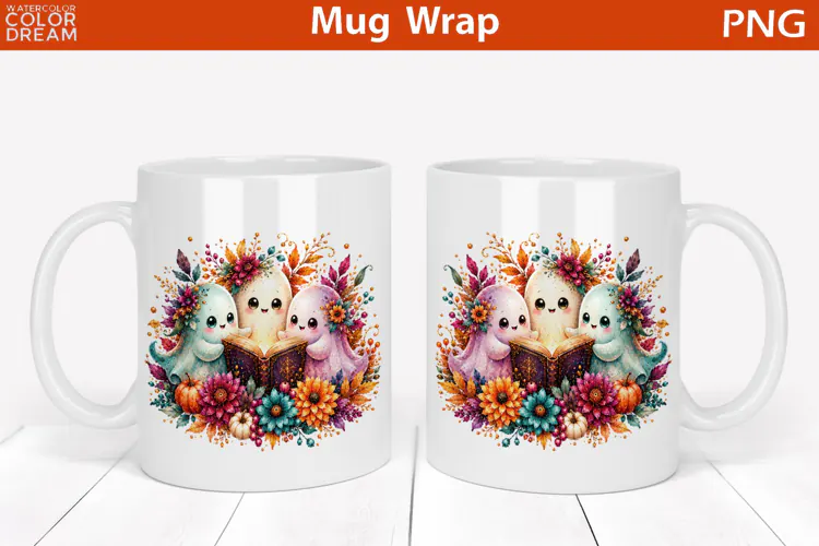 Cute Reading Ghosts | Halloween Mug Wrap