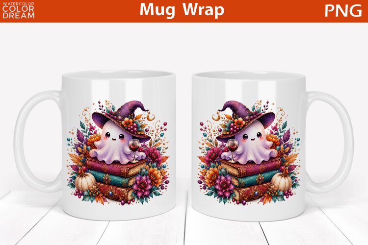 Cute Witch Ghost Mug | Halloween Mug Wrap example image 1