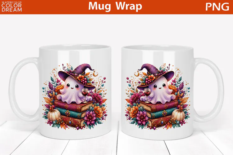 Cute Witch Ghost Mug | Halloween Mug Wrap