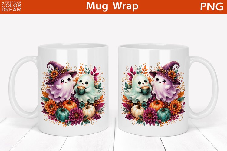 Cute Halloween Ghosts | Fall Mug Wrap Sublimation example image 1