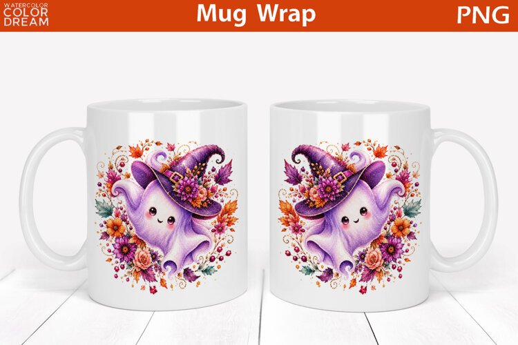 Cute Purple Witch Ghost | Halloween Mug Wrap example image 1