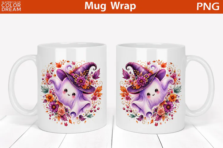 Cute Purple Witch Ghost | Halloween Mug Wrap