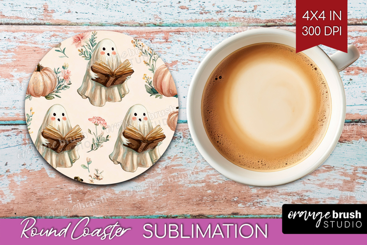 Cute Ghost Round Coaster - Spooky Halloween Coaster PNG