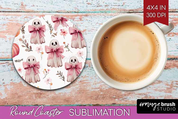 Cute Ghost Round Coaster - Spooky Halloween Coaster PNG
