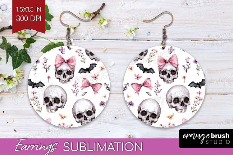 Cute Ghost Round Earrings - Spooky Halloween PNG Sublimation