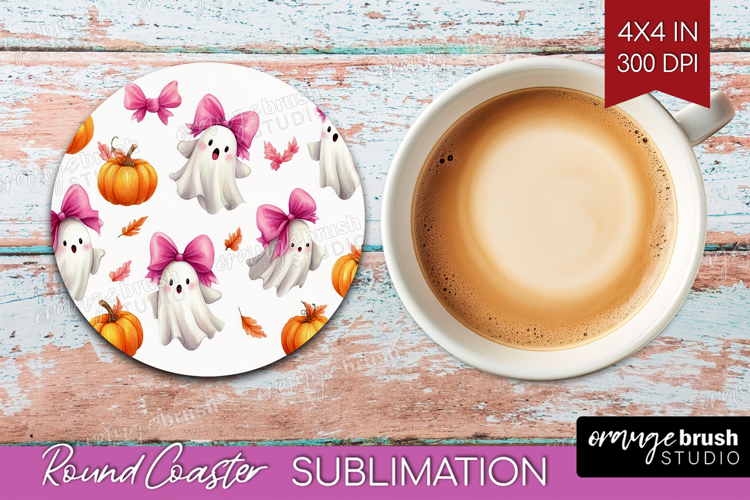 Cute Ghost Round Coaster - Spooky Halloween Coaster PNG