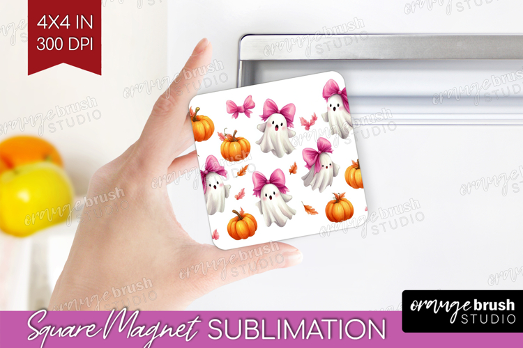 Cute Ghost Magnet Sublimation - Spooky Halloween Square PNG