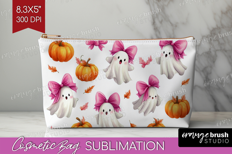 Cute Ghost Cosmetic Bag - Spooky Halloween Makeup Bag PNG