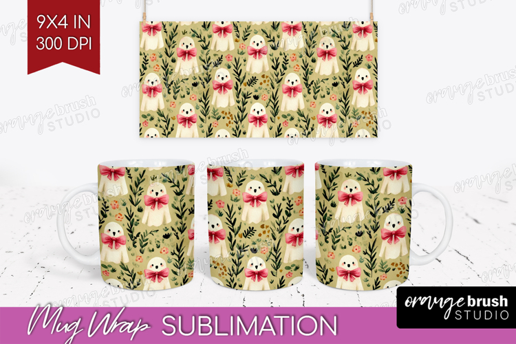 Cute Ghost Mug Wrap - Spooky Halloween Mug PNG Sublimation