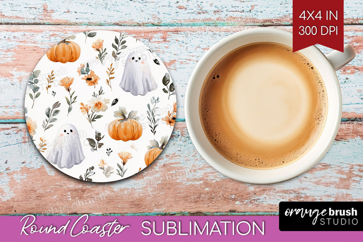 Cute Ghost Round Coaster - Spooky Halloween Coaster PNG