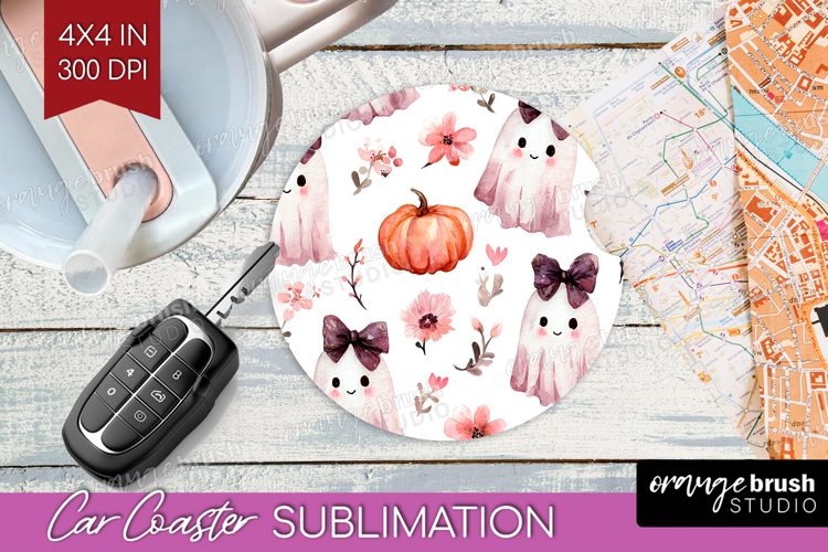Cute Ghost Car Coaster - Spooky Halloween Coaster PNG