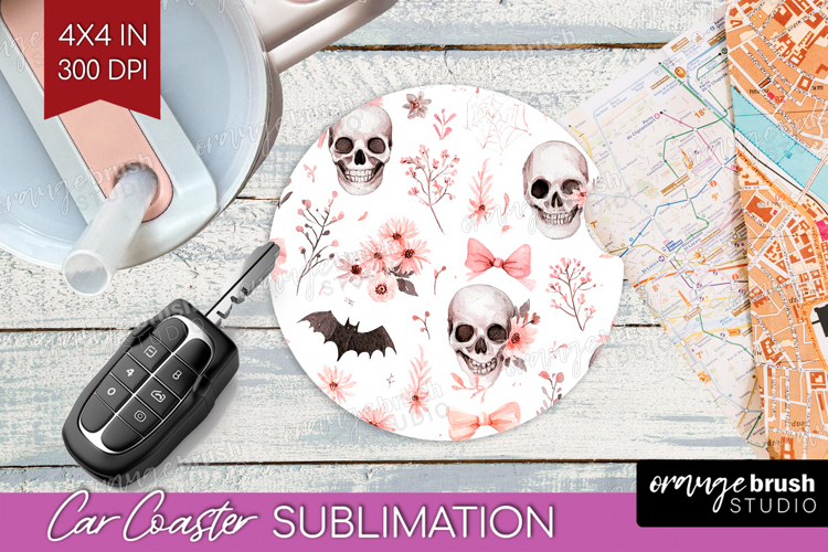 Cute Ghost Car Coaster - Spooky Halloween Coaster PNG