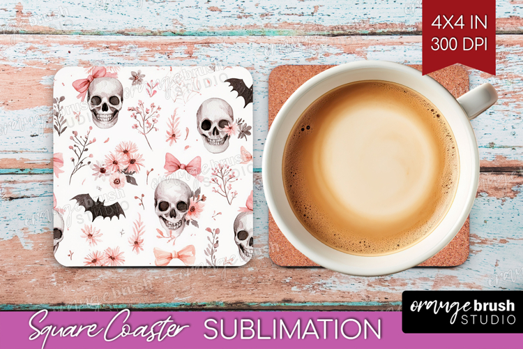 Cute Ghost Square Coaster - Spooky Halloween Coaster PNG