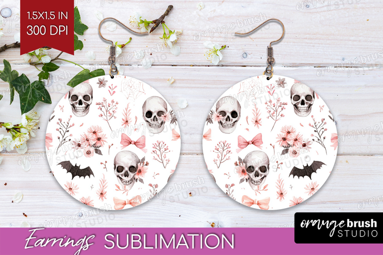 Cute Ghost Round Earrings - Spooky Halloween PNG Sublimation