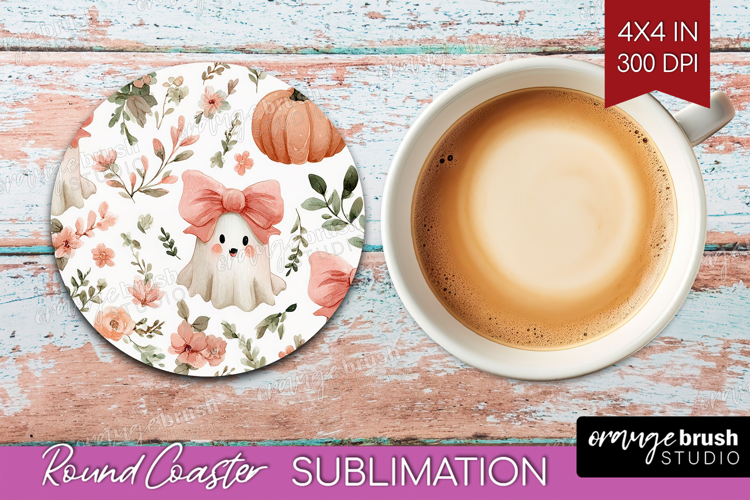 Cute Ghost Round Coaster - Spooky Halloween Coaster PNG