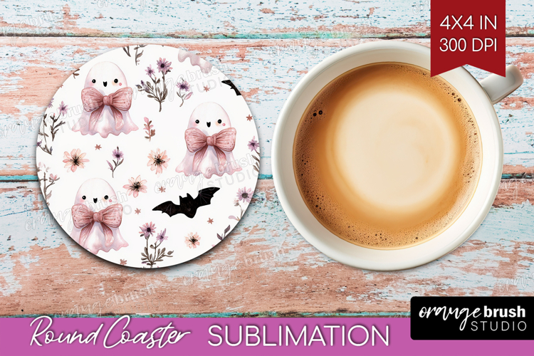 Cute Ghost Round Coaster - Spooky Halloween Coaster PNG