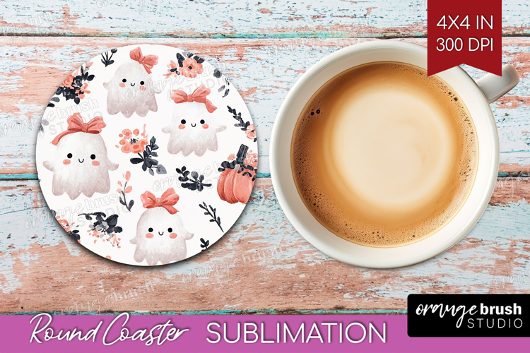 Cute Ghost Round Coaster - Spooky Halloween Coaster PNG
