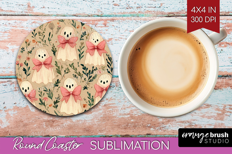 Cute Ghost Round Coaster - Spooky Halloween Coaster PNG