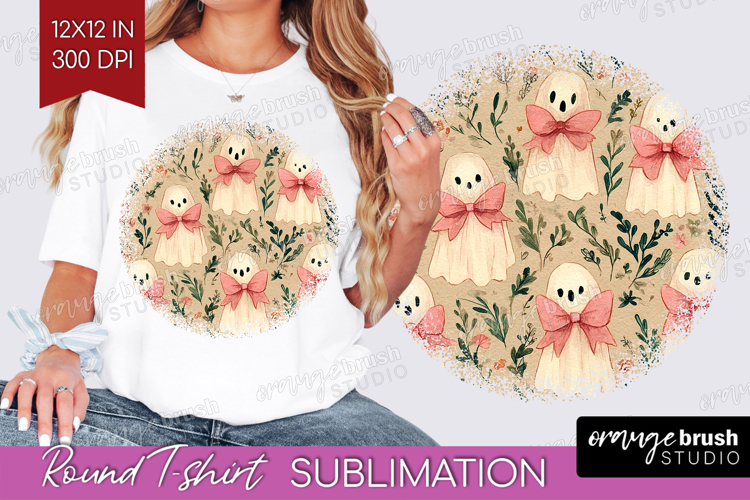 Cute Ghost Round Tshirt Background - Spooky Halloween PNG