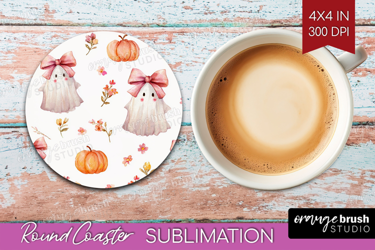 Cute Ghost Round Coaster - Spooky Halloween Coaster PNG