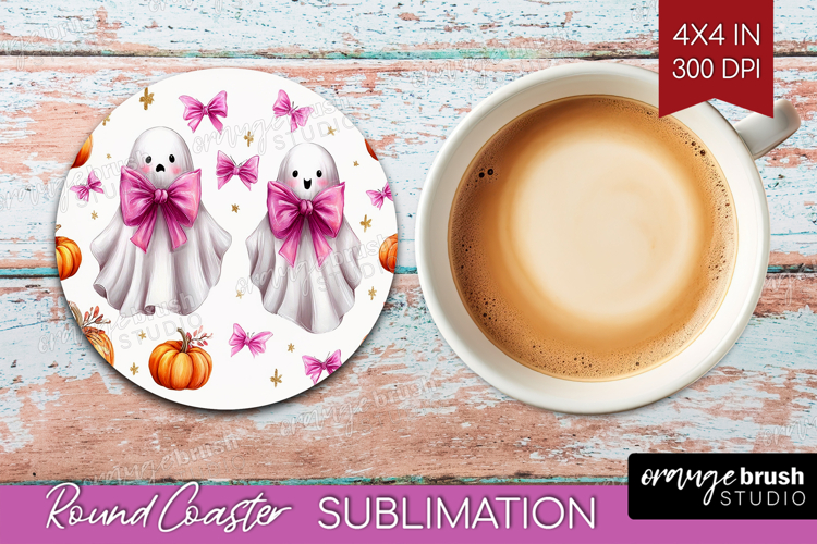 Cute Ghost Round Coaster - Spooky Halloween Coaster PNG