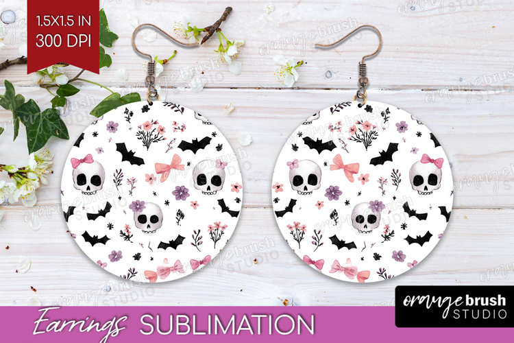 Cute Ghost Round Earrings - Spooky Halloween PNG Sublimation