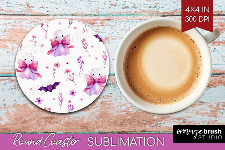 Cute Ghost Round Coaster - Spooky Halloween Coaster PNG