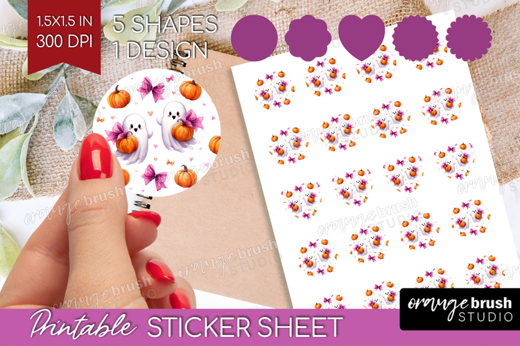 Cute Ghost Round Sticker - Spooky Halloween Printable Sheet