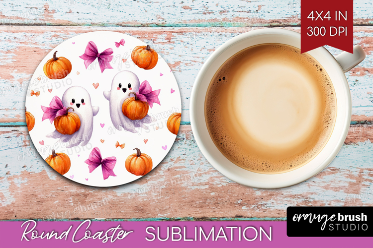 Cute Ghost Round Coaster - Spooky Halloween Coaster PNG