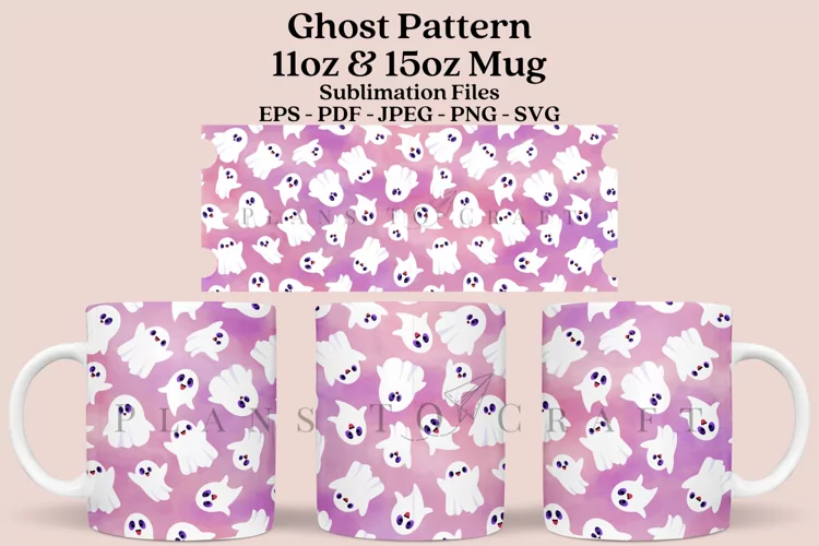 Ghost Pattern Halloween 11&15oz Mug Sublimation Wrap SVG