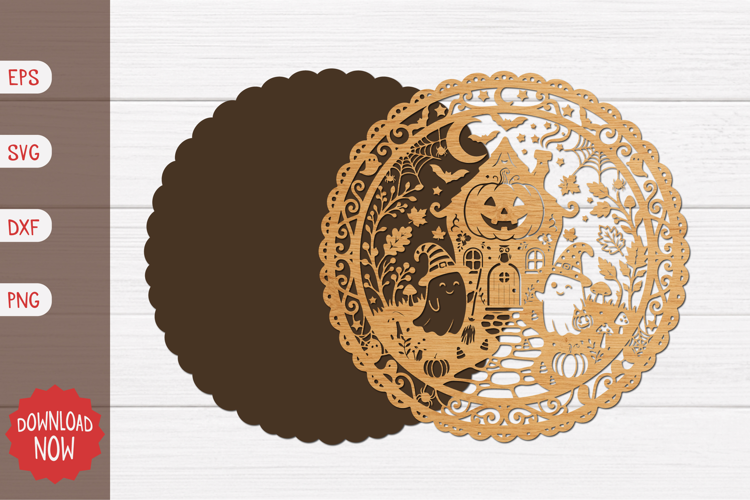 Ghost Pumpkin Cottage Halloween Sign SVG