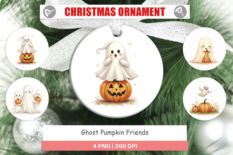 Ornament Watercolor Ghost Pumpkin Friends